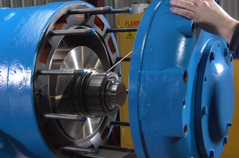 blue Rotary Sliding Vane Compressor undergoing maintenance